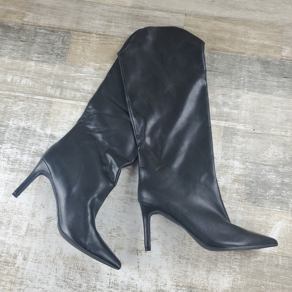 Chinese Laundry Freesia Womens Boots Sz 9 M Black Leather Pointed Toe Stiletto